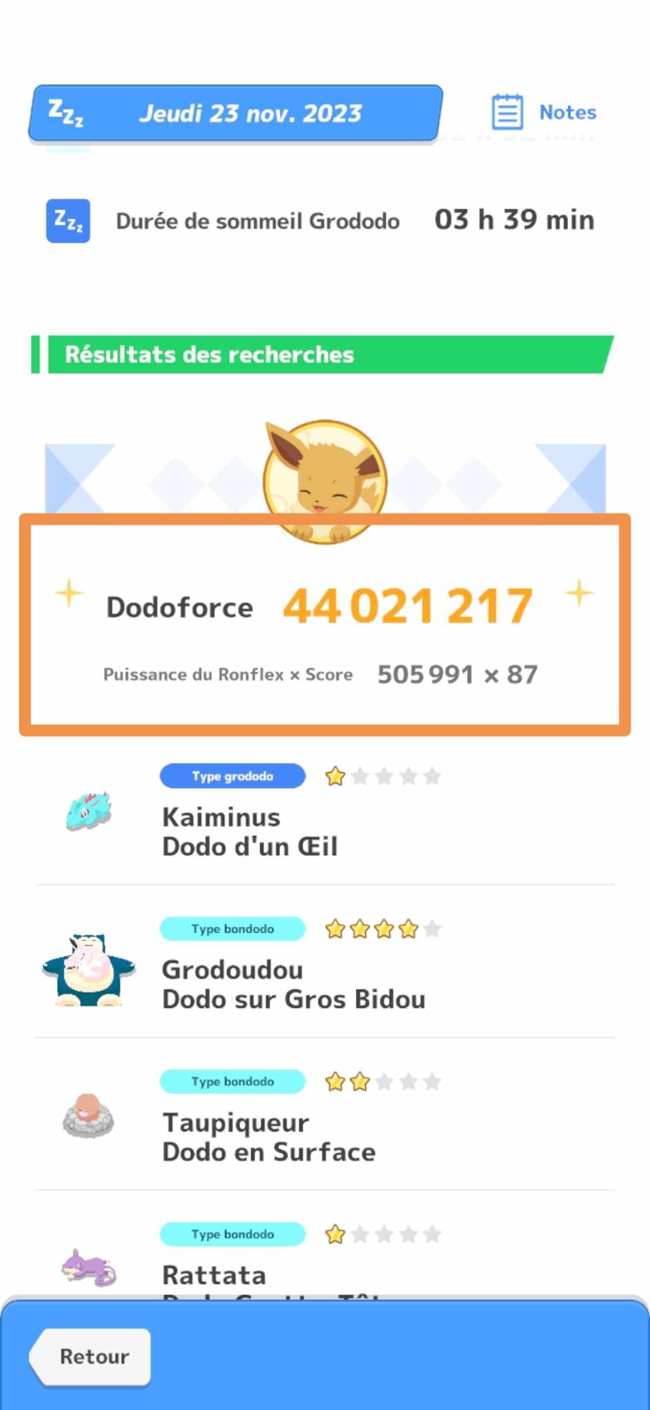 Capture d'écran numéro 1 de la question J’ai dormi 08h30, pourquoi je n’ai que 3 Pokémon sauvages à mon réveil ?